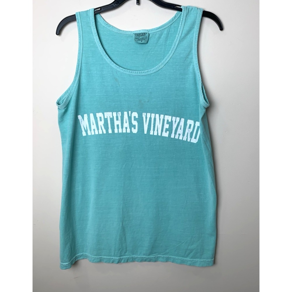 Vintage 90s Comfort Colors Martha's Vineyard Tank-Top Mens Small Blue Beach